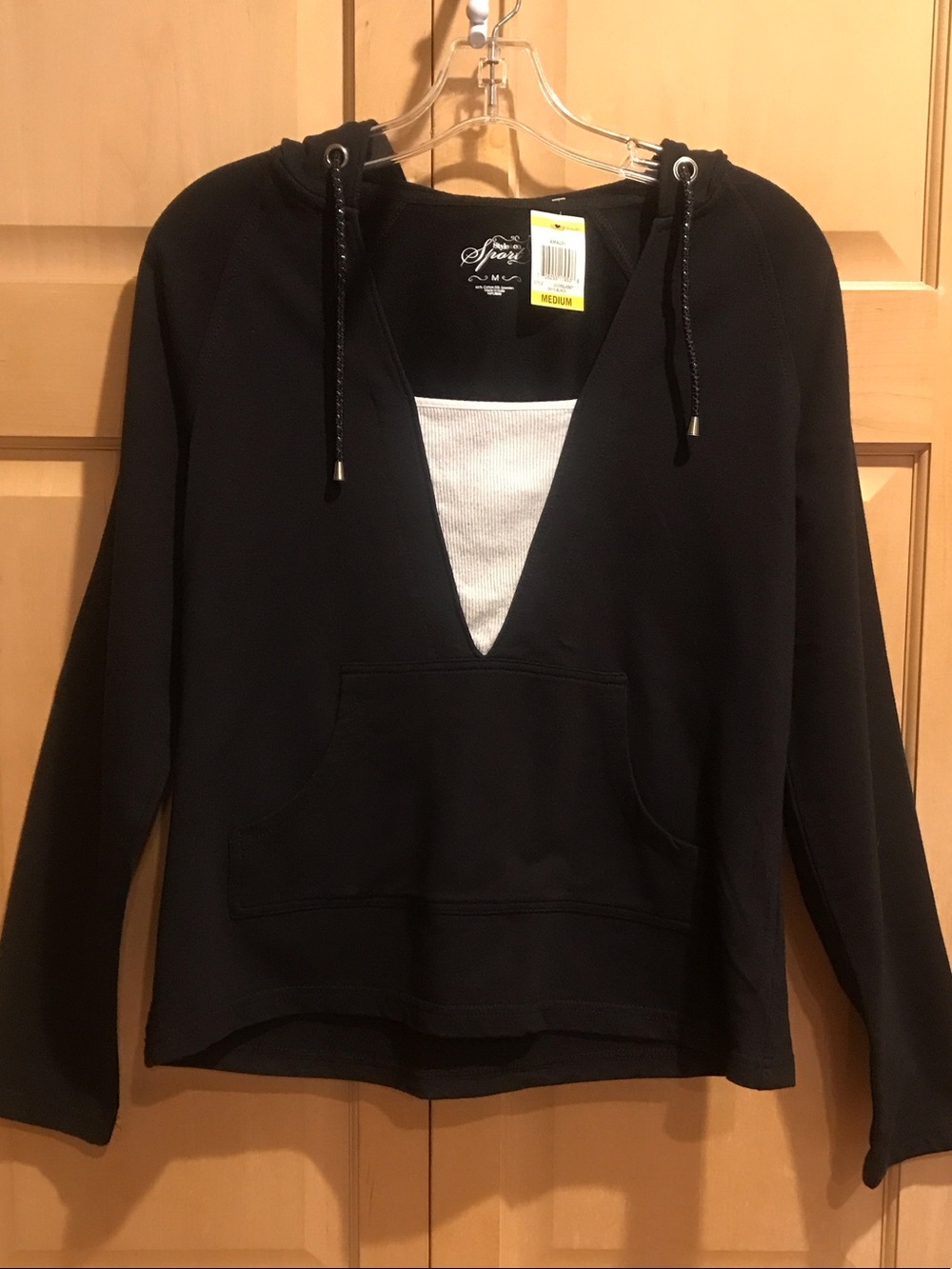 New Style & Co. Black Hoodie with White V-Inset